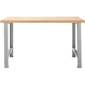 Banco de trabajo modular Schäfer Shop Select, unidad básica, tablero multiplex de haya, hasta 500 kg, 1500 mm (ancho) x 700 mm (profundidad) x 840 mm (alto), aluminio blanco RAL 9006