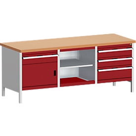 Banco de trabajo tipo caja Bott cubio, estructura de acero, encimera de haya roja, An 2000 x Pr 750 x Al 840 mm, violeta/gris claro