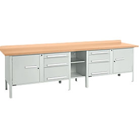 Banco de trabajo tipo caja Schäfer Shop Select PWi 300-2, tablero multiplex de haya, hasta 750 kg, An 3000 x Pr 700 x Al 840 mm, gris claro