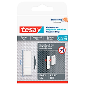 Bande adhésive tesa®, pour réutiliser le clou adhésif pour papier peint & plâtre avec une force d'adhésion jusqu'à 0,5 kg, 2 faces, amovible, 9 pcs.