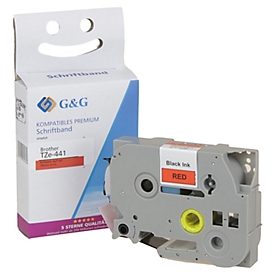 Bande d'écriture G&amp;G, compatible avec Brother TZe-441, noir sur rouge, autocollant, plastique, L 8 m x l 18 mm, 1 pièce