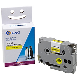 Bande d'écriture G&amp;G, compatible avec Brother TZe-641, noir sur jaune, autocollant, plastique, L 8 m x l 18 mm, 1 pièce
