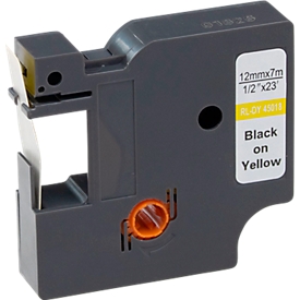 Bande de marquage compatible avec Dymo® Bande de marquage D1/45018, autocollante, jaune/noir, plastique, L 7 m x l 12 mm