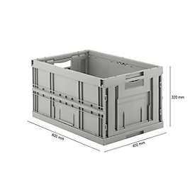 Bandeja europea plegable FK E-D-6320-2, L 600 x A 400 x A 320 mm, 64 L, sin tapa, gris
