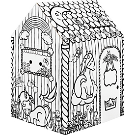 Bankers Box Maison de jeu XL Playhouse Unicorn, motif licorne, carton ondulé, à peindre, portes/fenêtres, certifiée FSC, L 813 x P 813 x H 1213 mm, blanc