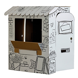 Bankers Box Stand de marché XL à colorier, carton ondulé, système d'assemblage, portes &amp; comptoir, certifié FSC, 1088 x 940 x 940 mm, dès 3 ans, blanc