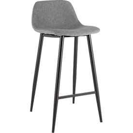 Bar stool, set of 2, W 500 x D 450 x H 950 mm, footrest, upholstered, black, grey fabric upholstery