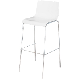 Barhocker Paperflow HARPER, Rückenlehne, stapelbar, B 390 x T 320 x H 760 mm, Polypropylen und verchromter Stahl, weiss, 2 Stück
