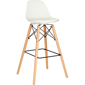 Barhocker STEELWOOD, Kunststoff, mit Holzbeinen, Sitzkissen, Sitzhöhe 740 mm, 2 Stk., weiß