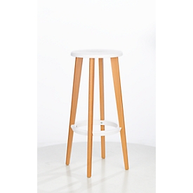 Barhocker WOODY, ABS-Kunststoff, mit Fussring, Massivholzbeine, Sitzhöhe 760 mm, 2 Stk, weiss