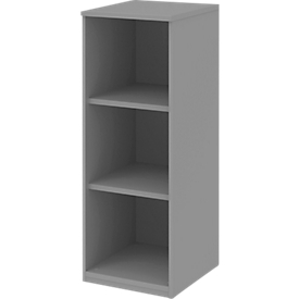 BARI boekenkast, 3 OH, 2 legborden, spaanplaat, B 427 x D 430 x H 1117 mm, middengrijs.
