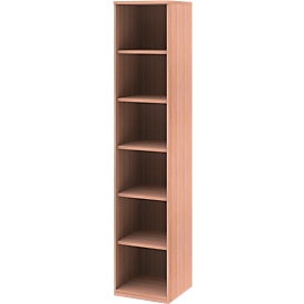 BARI boekenkast, 6 OH, 5 legborden, spaanplaat, B 427 x D 430 x H 2174 mm, beukendecor