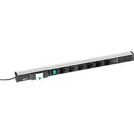 Barre d'énergie 836/10 pour tables de travail Treston, 6 prises, 1x interrupteur, 1x disjoncteur différentiel, 2x USB type A