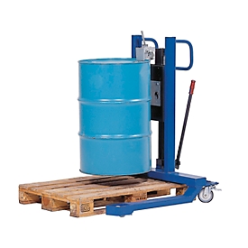 Barrel lifter asecos, W 830 x H 1605 x D 1140 mm, lifting range 120 - 740 mm, lacquered steel