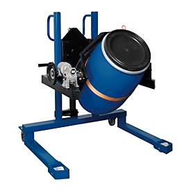 Barrel lifter asecos, with prismatic shoes, W 830 x H 1605 x D 1140 mm, lifting range 120 - 750 mm, lacquered steel