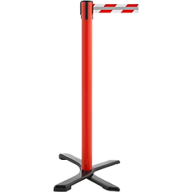 Barrier post RS-Guidesystems® GLA 10, red, red-white/reflective webbing &amp; extendable up to 3.5 m, Ø 350 x H 1000 mm, metal &amp; plastic, 1 piece