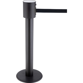Barrier post RS-Guidesystems® GLA 200, black, webbing black &amp; extendable up to 20 m, Ø 350 x H 1000 mm, painted metal &amp; plastic