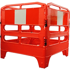 Barrière de sécurité plastique recyclé, orange, avec bandes réfléchissantes, 4 éléments de l. 1000 x H 1000 mm