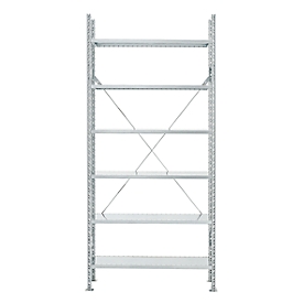 Base shelf R 3000, 6 shelves, W 1055 mm x D 300 mm, galvanized shelves