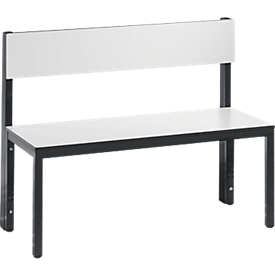 Basic Plus bank, 1-zijdig, rugleuning, zonder schoenenrek, 4-poots onderstel zwartgrijs RAL 7021, B 1000 mm, decor wit