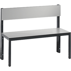 Basic Plus bank, 1-zijdig, rugleuning, zonder schoenenrek, 4-poots onderstel zwartgrijs RAL 7021, B 1000 mm, decor zilvergrijs