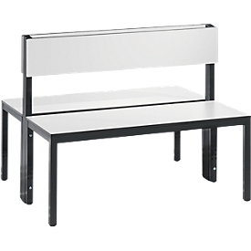 Basic Plus bank, 2-zijdig, rugleuning, zonder schoenenrek, 4-poots frame zwartgrijs RAL 7021, B 1000 mm, decor wit