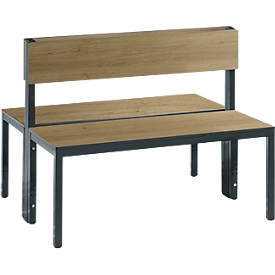 Basic Plus bank, 2-zijdig, rugleuning, zonder schoenenrek, 4-poots frame zwartgrijs RAL 7021, B 1000 mm, eiken Ser.