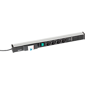 Bâti de prises 683/8, 4x, 2 x USB A, interrupteur marche/arrêt, interrupteur FI, câble de 4,5 m, 16 A/250 V, L 683 x P 44 x H 52 mm, aluminium