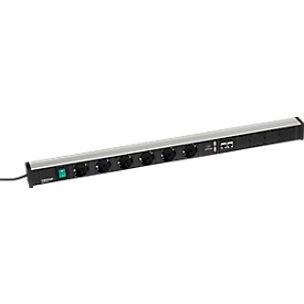 Bâti de prises 836/3, 6x, 2 x CAT6A, 2 x USB A, interrupteur marche/arrêt, câble de 4,5 m, 16 A/250 V, L 836 x P 42 x H 52 mm, aluminium