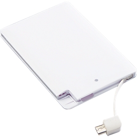 Batterie externe Credit Card Capacité 4000 mAh, avec câble micro USB, format poche, blanc