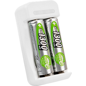 Batterijlader voor batterijen Ansmann Basic II, 1-2x AA/AAA, incl. USB-kabel, incl. 2 oplaadbare AA-batterijen, B 36,5 × D 26 × H 75 mm, wit