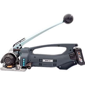 Battery strapping tool BHC-3, for PE &amp; PET straps with B 9-19 mm &amp; thickness 0.5-1.0 mm, tensile force 2300 N, integrated cutting unit, LED display, black