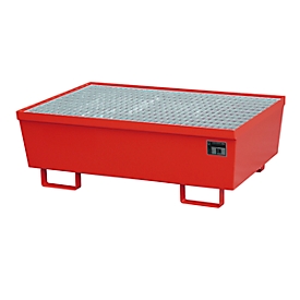 BAUER AM-2 opvangbak, met rooster, staal, 225 l, B 1200 x D 800 x H 415 mm, rood