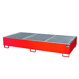 BAUER AW 1000-2/PE opvangbak met rooster, 2x 1000 l IBC, B 2665 x D 1315 x H 440 mm, rood