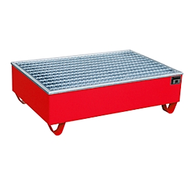 BAUER AW-2/PE opvangbak met rooster, 210 l, B 1215 x D 815 x H 365 mm, rood