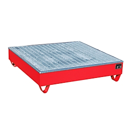 BAUER AW-4/A/PE opvangbak met rooster, 211 l, B 1215 x D 1215 x H 290 mm, rood