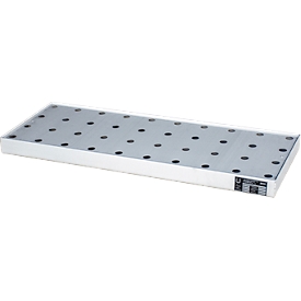 Bauer Bac pour petits récipients KGW 1/M V4A, avec grille en tôle perforée, L 940 x l 370 x H 60 mm, 20 L, 150 kg, inox 1.4571, argent