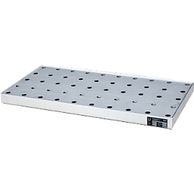 Bauer Bac pour petits récipients KGW 2/M V4A, avec grille en tôle perforée, L 940 x l 470 x H 60 mm, 25 L, 150 kg, inox 1.4571, argent