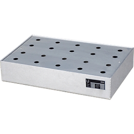 Bauer Bac pour petits récipients KGW-P 1/M V4A, pour palettes Euro et palettes chimie, inox, L 600 x l 400 x H 120 mm, jusqu'à 50 kg, avec grille en tôle perforée