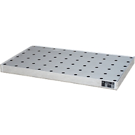 Bauer bakje KGW 3/M V4A, met geperforeerd metalen rooster, L 1000 x B 600 x H 70 mm, 30 L, 150 kg, roestvrij staal 1.4571, zilverkleurig