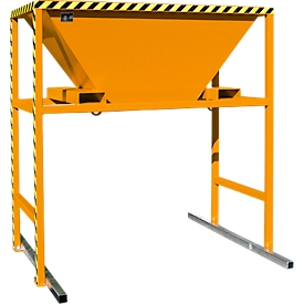 Bauer BTM filling hopper, sheet steel, mobile and stationary, drive-in pockets, L 1700 x W 1980 x H 2050 mm, painted, yellow-orange RAL 2000