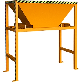 Bauer BTS filling hopper, sheet steel, stand construction, drive-in pockets, painted, L 980 x W 1980 x H 2050 mm, yellow-orange RAL 2000