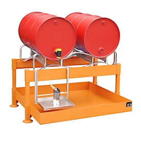 BAUER FAS-2 vatenvulstation, opvangbak van 220 l, voor 2 x 200 l vaten, B 1300 x D 1550 x H 735 mm, geel-oranje RAL 2000