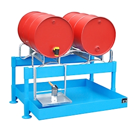 BAUER FAS-2 vatenvulstation, opvangbak van 220 l, voor 2 x 200 l vaten, B 1300 x D 1550 x H 735 mm, lichtblauw RAL 5012