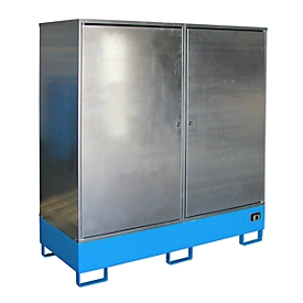 BAUER Gevaarlijke stoffen kast GS-2, plaatstaal, van onderen toegankelijk, B 1680 x D 690 x H 1780 mm, voor 2 x 200 l vaten, blauw