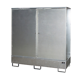 BAUER Gevaarlijke stoffen kast GS-2, plaatstaal, van onderen toegankelijk, B 1680 x D 690 x H 1780 mm, voor 2 x 200 l vaten, gegalvaniseerd