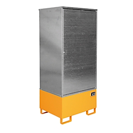 BAUER GS-1 kast voor gevaarlijke stoffen, plaatstaal, toegankelijk voor rolstoelgebruikers, voor 1 x 200 l vat, B 840 x D 690 x H 1930 mm, oranje
