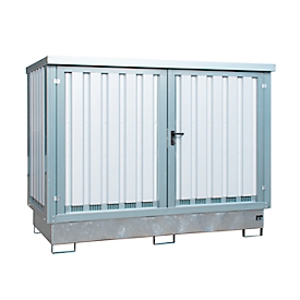 Bauer hazardous materials depot type GD-E/IBC-2, galvanized, for 2 IBCs or 4 drums, with drip tray &amp; grating, lockable, W 2835 x D 1595 x H 2180 mm