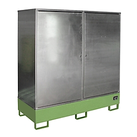 BAUER Kast GS-2 voor gevaarlijke stoffen, plaatstaal, voor 2 x 200 l vaten, B 1680 x D 690 x H 1780 mm, résédagroen
