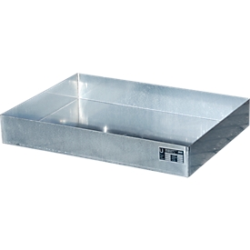 Bauer KGW-P 1 bandeja para recipientes pequeños, volumen 22 l, hasta 50 kg, sin rejilla de chapa perforada, ancho 600 x fondo 400 x alto 120 mm, acero galvanizado